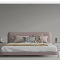 Children's Bed With Pink Headboard Soft Bedding Decorative Pillows Deer Plush And Nightstand