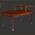 Modern Red Wooden Bedside Table With Two Tier Shelves And Metal Legs