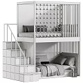 Stylish Kids Bunk Bed with Stairs Gold Railings Safety Net and Floral Wallpaper
