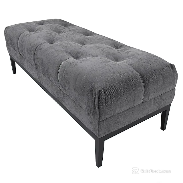 Gray Velvet Sofa Bench With Button Tufted Design And Dark Wood Legs 3d model 