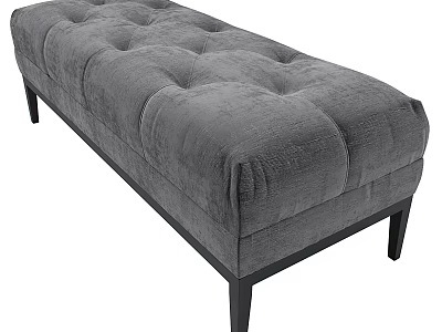 Gray Velvet Sofa Bench With Button Tufted Design And Dark Wood Legs 3d model