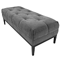 Gray Velvet Sofa Bench With Button Tufted Design And Dark Wood Legs