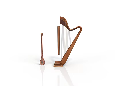 Wooden Harp And Small Plectrum As Daily Living Household Items 3d model