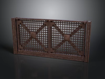 Decorative Wooden Grille Door Design With Double Panel Cross Pattern And Circular Accents 3d model