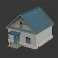 Small White House Model With Blue Roof Porch And Blue Door
