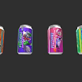 Fun Doll Characters On FIZZAZZ Drink Cans With Vibrant Orange Purple Pink Green Designs