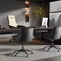 Modern Office Interior Design With Spacious Desk Ergonomic Chairs Large Windows And Potted Plant