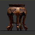 Traditional Chinese Wooden Stool With Carved Patterns And Round Top Design