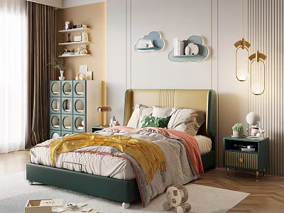 Cozy Modern Kids Bedroom With Cloud Decor And Toys 3d model