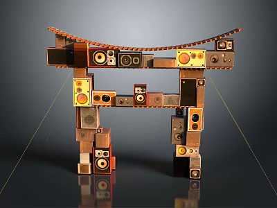 Artistic Structure Assembled With Various Electronic Components Like Speakers And Knobs 3d model