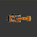 Orange Crawler Type Functional Vehicle Excavator With Mechanical Arm And Metal Bucket On Gray Background