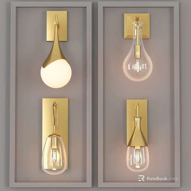 Modern Gold Wall Lamps With Stylish Glass Shades For Living Room Decor 3d model 