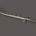 Silver Gray Scimitar Weapon With Carved Blade And Metal Hilt Design