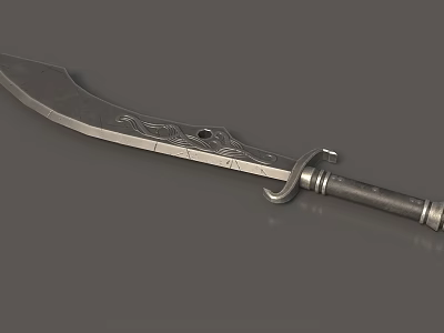 Silver Gray Scimitar Weapon With Carved Blade And Metal Hilt Design 3d model