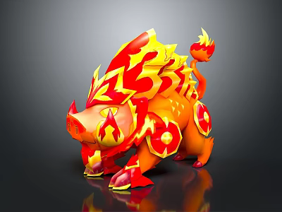 Game And Movie Character Flame Themed Red Yellow Mythical Beast With Ornamental Patterns 3d model