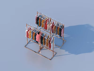 Metal Clothes Racks Filled With Various Colored Clothes For Home Use 3d model