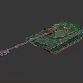 Military Tank With Green Camouflage Paint Long Barrel Turret And Tracks