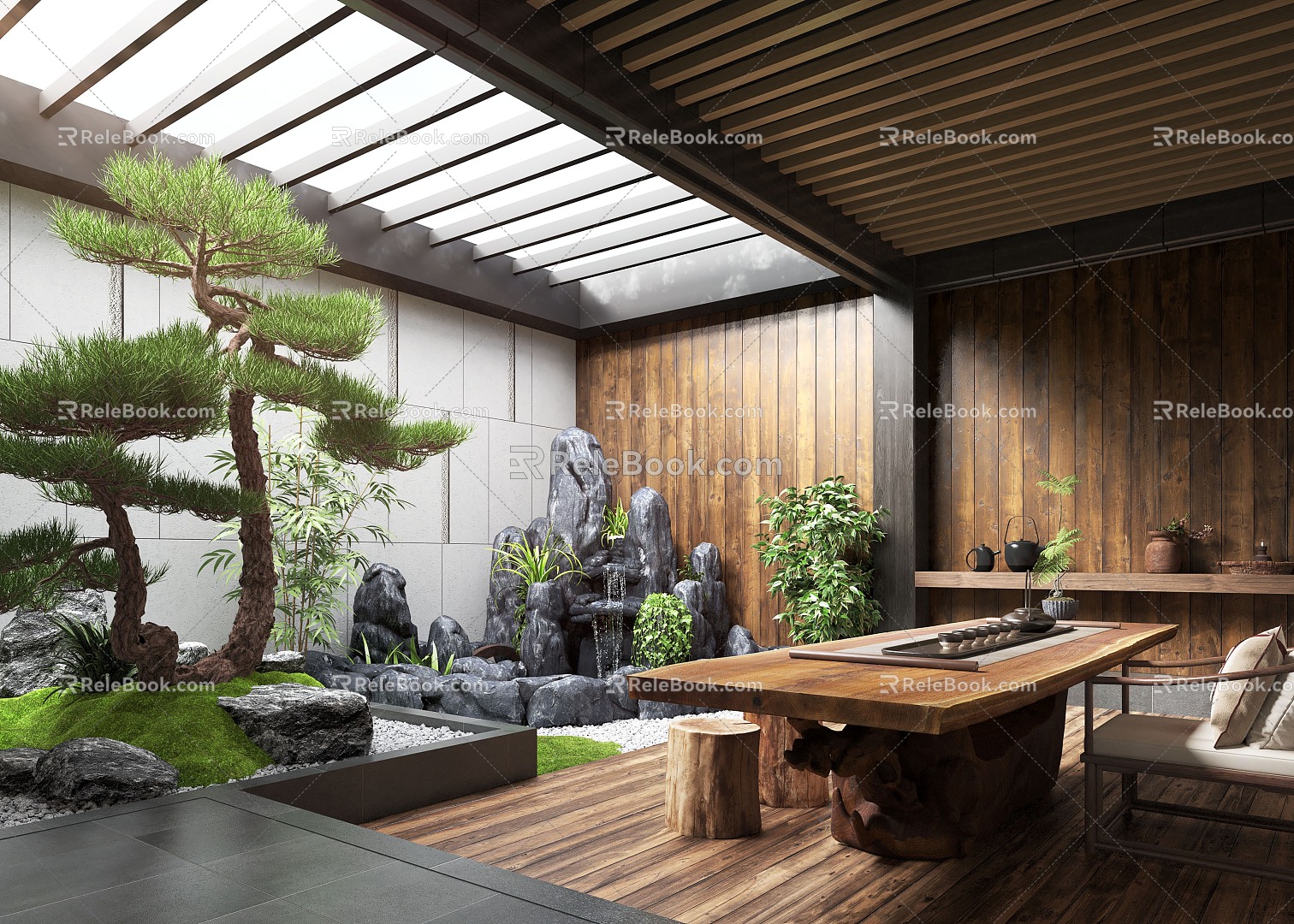 New Chinese Zen Patio Courtyard Landscape Landscape Landscaping Landscape Plants Moss Landscape Landscape Setches Patio Landscape 3d model