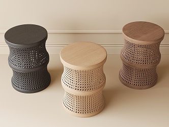 Modern Rattan Stool Round Stool 3d model