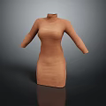 Brown Turtleneck Long Sleeve Dress With Simple Design And Slim Fit
