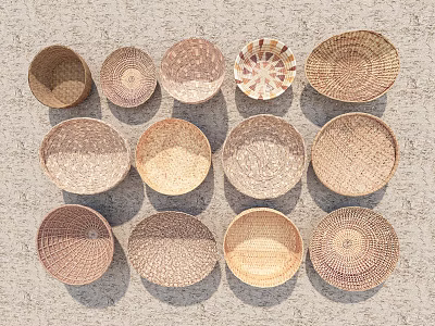 Woven Plate Decor Arranged On Light Background With Various Patterns And Designs 3d model