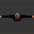 3D Game Movie Character With Red Hair Black Jacket Arms Outstretched Standing Pose