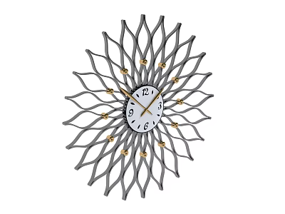 Decorative Wall Clock with Radial Gray Metal Frame White Dial Black Numbers and Gold Accents 3d model