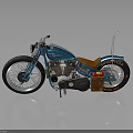 Blue Custom Motorcycle With Brown Leather Seat And Red Lettering On Tires