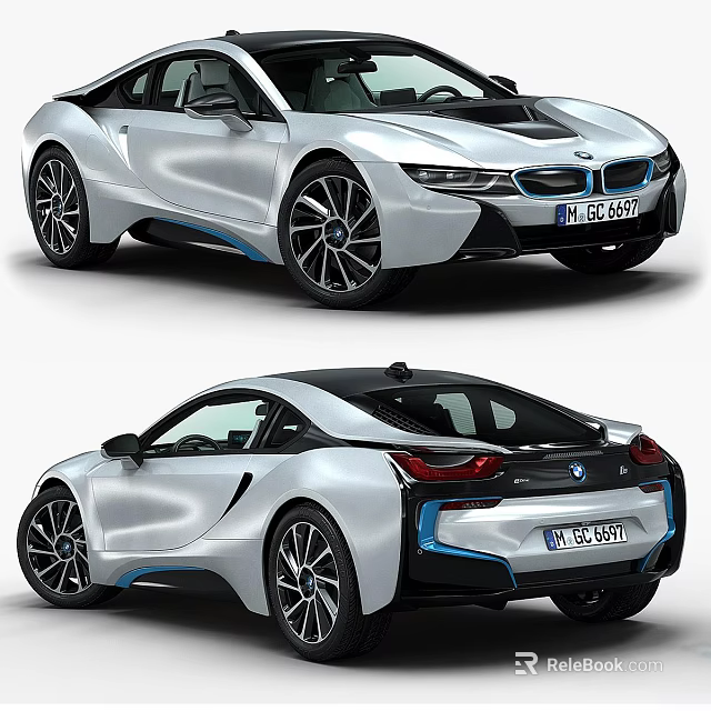Silver BMW i8 Sports Car Front And Rear Views 3d model 