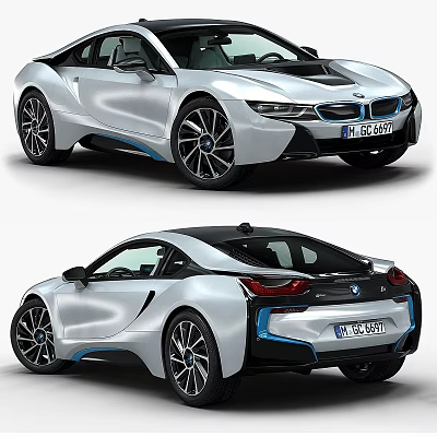 Silver BMW i8 Sports Car Front And Rear Views 3d model Silver BMW i8 Sports Car Front And Rear Views 3d model