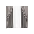Elegant Gray Curtains With White Sheer And Grid Pattern Window Design 3d model