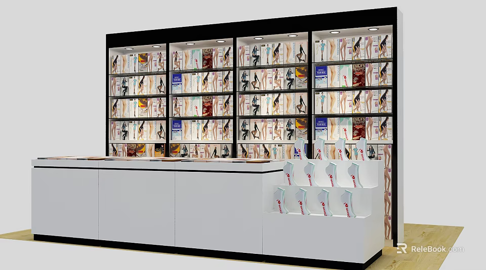 Modern Display Shelving With Multiple Layers Stocked With Magazines And Front Counter 3d model