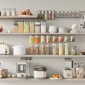 Organized Kitchen Shelves With Toaster Rice Cooker Blender And Storage Containers