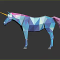 Colorful Low Poly Unicorn With Blue Pink Purple Body And Yellow Horn On Black Background