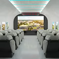 Modern White Interior Hall With Ceiling Lights Large Screen Seats And Window Views 3d model