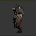 Muscular Man with Boar Head Wearing Spiked Armor Red Cape and Sharp Claws