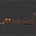 Wooden Dock Scene With Planks Barrels Small Boat And Flagpole