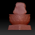 White Buddha Sculpture Carving With Pink Patterned Base On Reflective Water Surface