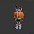 Man With Spiky Black Hair Wearing Orange Jacket And Blue Boots In 3D Design