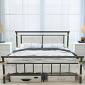 Black Metal Frame Double Bed With White Sheets And Nightstands In Bright Bedroom