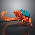 Furry Orange Game Movie Character With Long Tail And Blue Backpack Tied With Rope