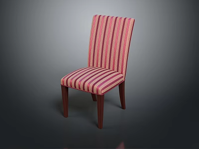 Red and Pink Striped Fabric Dining Chair with Wooden Legs 3d model