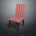 Red and Pink Striped Fabric Dining Chair with Wooden Legs