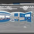 Modern Exhibition Booth Design With Car Display Blue Elements Glass Walls And Lighting