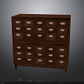 Red Wooden Drawer Cabinet With Multiple Small Drawers And Wooden Handles