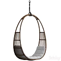 Comfortable Stylish Rattan Hanging Chair with Wooden Frame and White Cushion