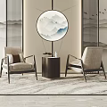 Modern Chinese Leisure Sofa Set with Armchairs Small Table and Circular Landscape Art 3d model