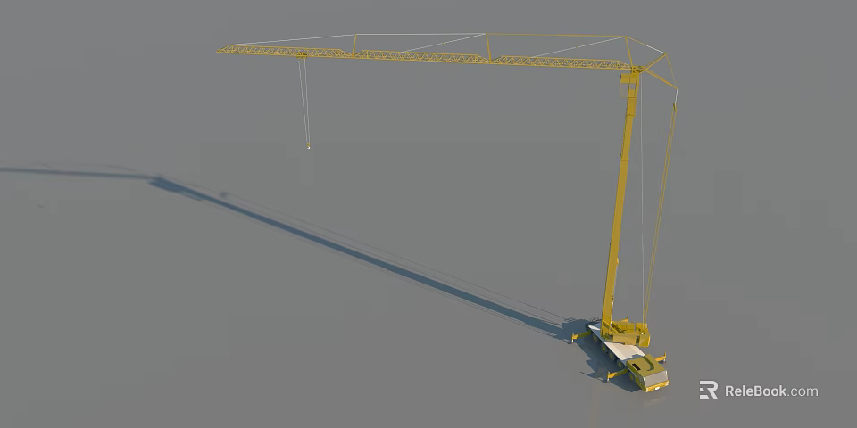Yellow Tower Crane Industrial Equipment With Lifting Arm And Stable Base 3d model 