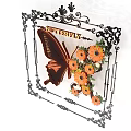 Artistic Plant Combination With Orange Pink Flowers Butterfly Accents And Decorative Frames