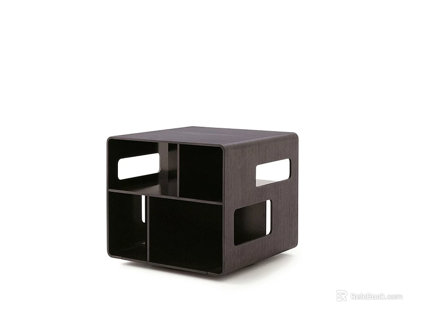 Modern Minimalist Black Cube Coffee Table With Hollow Rectangular Cutouts And Storage Compartments 3d model 